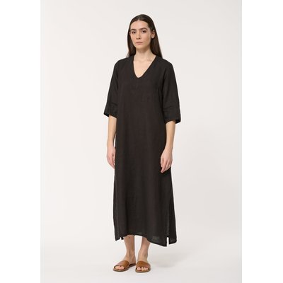 Robe longue noire en lin col V HUMILITY