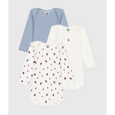 Pack of 3 Bodysuits in Cotton with Long Sleeves PETIT BATEAU