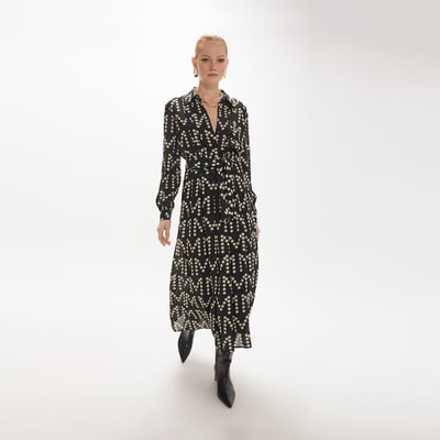 Robe longue manches longues à  pois à  ceinture LOLA CASADEMUNT