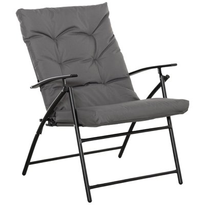 Chaise de camping pêche pliable inclinable avec coussin gris OUTSUNNY