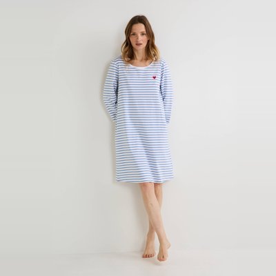 Chemise de nuit rayée avec broderie coeur en coton BIO MONOPRIX