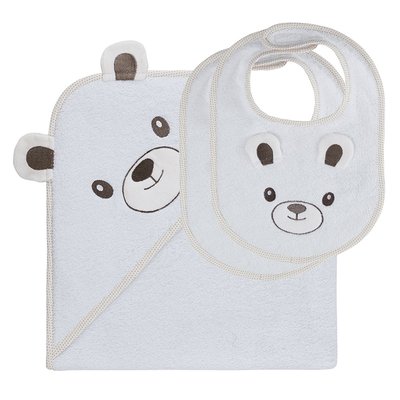 Ensemble bébé cape de bain + 2 bavoirs BOBBY L'OURS SENSEI MAISON