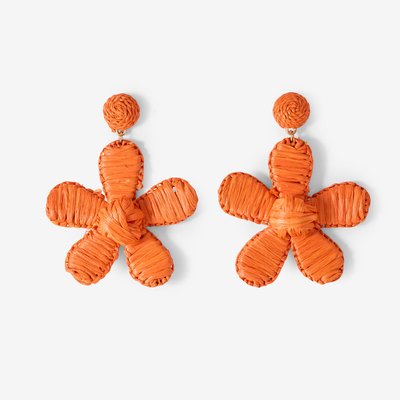 Boucles d'oreilles fleurs oranges tissées en raphia BALABOOSTE