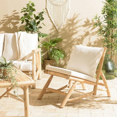 Fauteuil relax teck naturel coussins blancs MANAK PIER IMPORT