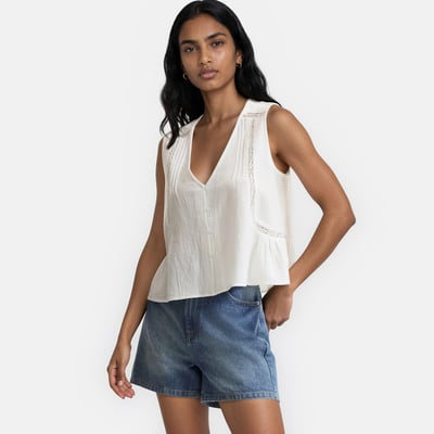 Embroidered Sleeveless V-Neck Blouse LA REDOUTE COLLECTIONS