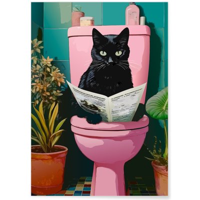 Affiche Chat noir toilettes L'AFFICHERIE