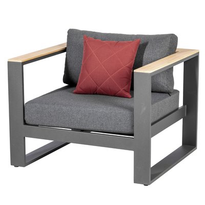 Fauteuil de salon de jardin en aluminium et accoudoirs acacia Emperia HESPERIDE