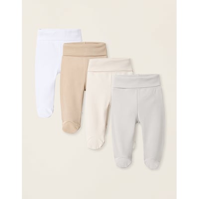 Lot De 3 Pantalons à Pieds Bébé Unisexe 100% Coton Bio - Couleur Crème, Ceinture élastique Large - Pour Filles Et Garçons - 7