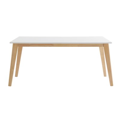 Table extensible rallonges intégrées rectangulaire blanche et bois clair L160-205 cm SWAD MILIBOO