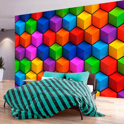 Papier peint intissé panoramique 3D et Perspective Colorful Geometric Boxes EDEN