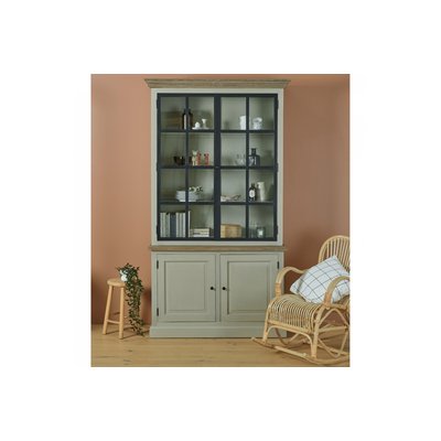 Buffet vaisselier en bois 2 portes vitrées éclairage LED - VILLAS HELLIN, DEPUIS 1862