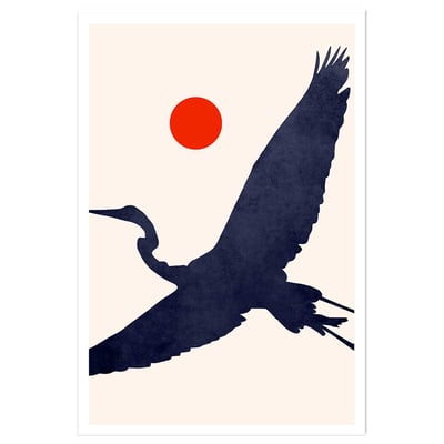 Affiche paysage Grue au soleil levant HEXOA