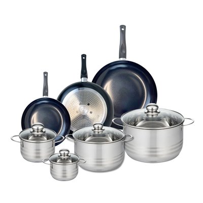 Set de 3 poêles 20, 24 et 28 cm et 4 faitouts Prima Brillant ELO
