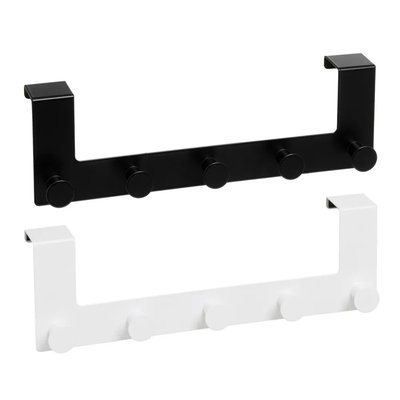 Set de 2 portemanteaux de porte 5 crochets en métal blanc et noir 35x2.5x11cm WADIGA