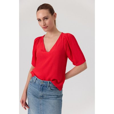 Blouse turquoise à col V profond et manches volumineuses pour un look audacieux BLAIR ARTLOVE