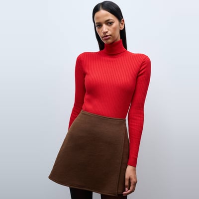 Pull col roulé à côtes uni en coton et cachemire mélangés MONOPRIX