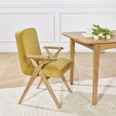 Fauteuil de table en hévéa et velours XAVIER ROBIN DES BOIS