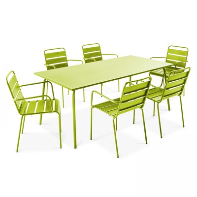 Salon de jardin table et 6 fauteuils en acier, PALAVAS OVIALA
