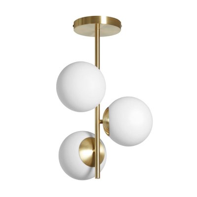 Plafonnier Rondo Laiton Mat 3 Globes Verre MILLUMINE