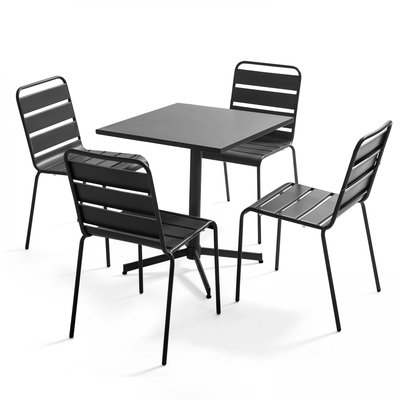 Salon de jardin table inclinable et 4 chaises en métal, PALAVAS OVIALA