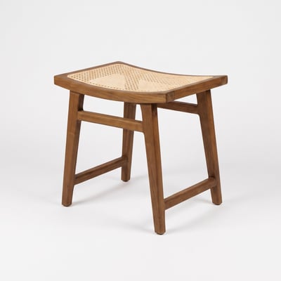 Tabouret en bois de teck et cannage en rotin 47 cm - JACQUES MAISON PAVANE