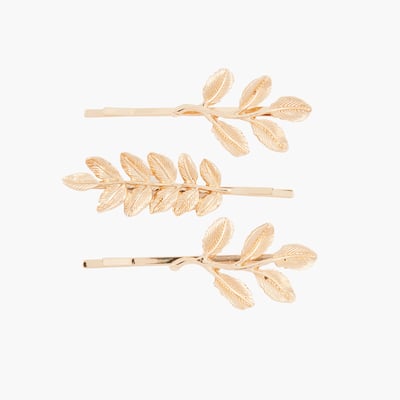 Set de 3 pinces à cheveux feuilles en métal doré BALABOOSTE