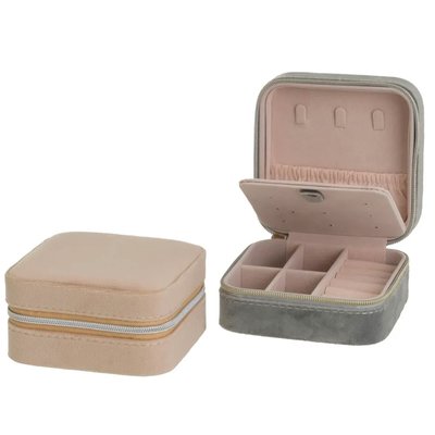 Set de 2 boîtes à bijoux de voyage velours beige et gris 10x10x4.5cm WADIGA