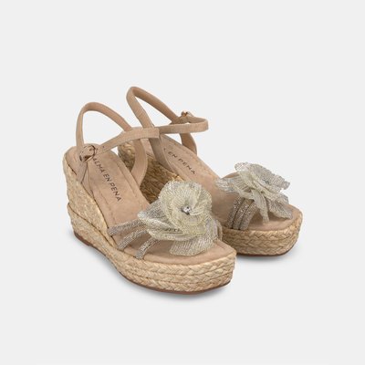 Sandales compensées avec semelle tressée et fleur en strass sur le bout ALMA EN PENA