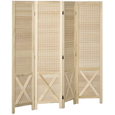 Paravent intérieur en bois 4 panneaux 152 x 144,5 cm pliable bois naturel HOMCOM