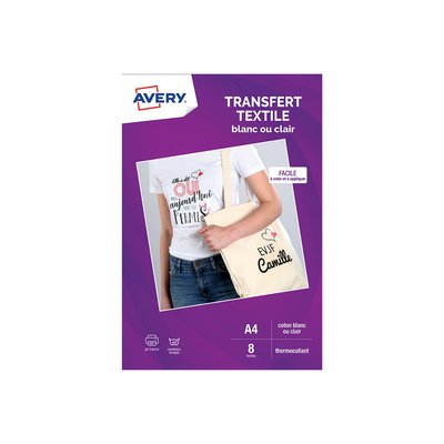 Papier créatif 8 Transferts T-shirt blancs/clairs A4 AVERY