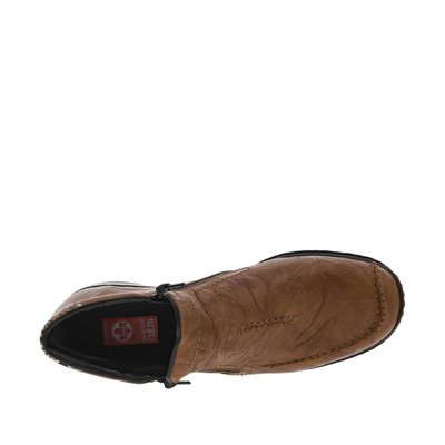 Boots en cuir froissé marron cognac à talon décroché bas et double zip RIEKER