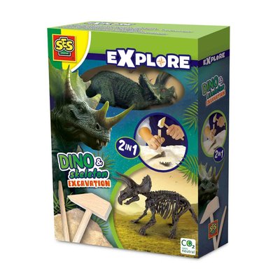 Brinquedo "Escavação 2 em 1 - Dinossauros e esqueletos Triceratops", SES SES