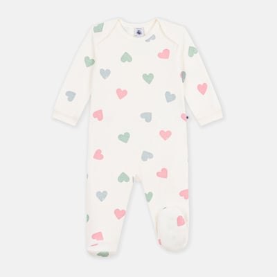 Pyjama en coton éponge, imprimé coeurs PETIT BATEAU