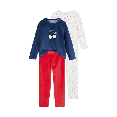 Lot de 2 pyjamas en velours cerise marine Vertbaudet La Redoute