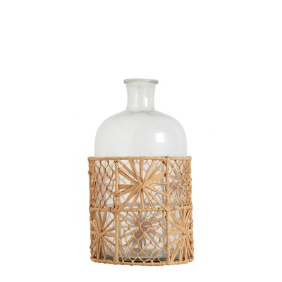 Vase bonbonne verre et raphia naturel dia 13x27 BLANC D’IVOIRE
