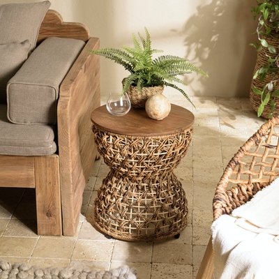 Bout de canapé rond forme sablier bois et chanvre 41 cm SWING PIER IMPORT