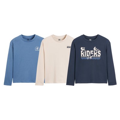 Pack of 3 T-Shirts in Slogan Print with Long Sleeves LA REDOUTE COLLECTIONS