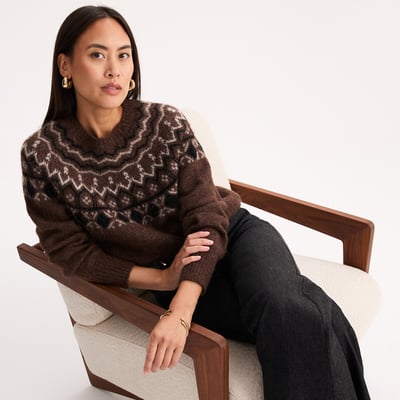 Pull jacquard à col rond, en alpaga mélangé ANNE WEYBURN