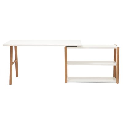 Bureau modulable scandinave blanc et bois chêne massif L140-203 cm GILDA MILIBOO