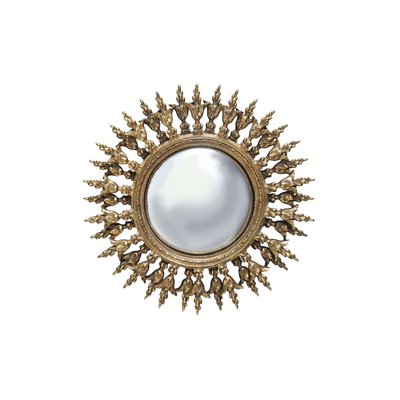 Miroir Convexe Doré Mural Rond Résine Soleil - Diamètre 28.5cm WADIGA