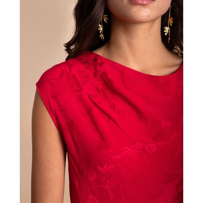 Robe longue bleu avec drapé et jupe à volants VALENTINA THE-ARE
