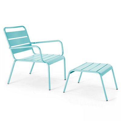 Fauteuil de jardin bas en métal et repose-pieds, PALAVAS OVIALA