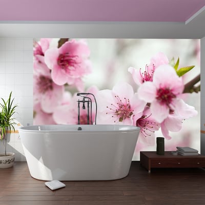 Papier peint intissé panoramique Fleurs Cerisier en fleurs avec petites fleurs roses EDEN