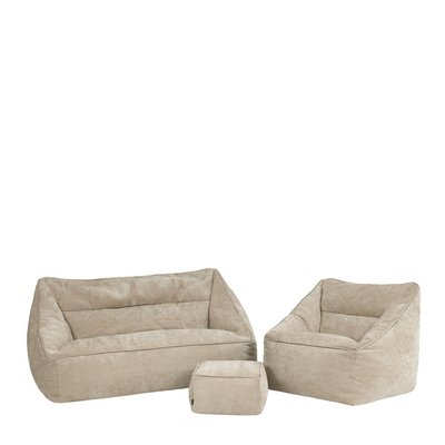Ensemble 3 poufs en tissu chenille, canapé, fauteuil et repose-pieds pouf carré - CECILIA ICON