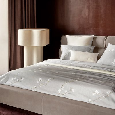 Housse de couette en satin de coton gris, ALMOND FLOWERS BOSS HOME