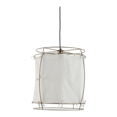 Suspension JADE en tissu blanc et métal doré finition laiton - Petit modèle - H. 65 cm BLANC D’IVOIRE