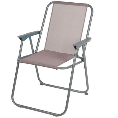 Fauteuil de jardin pliable en métal et textilène taupe 53x55x75cm SUNNYDAYS