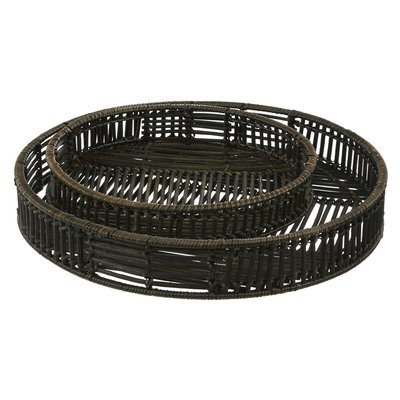 Set of 2 Black Rattan Trays SO'HOME