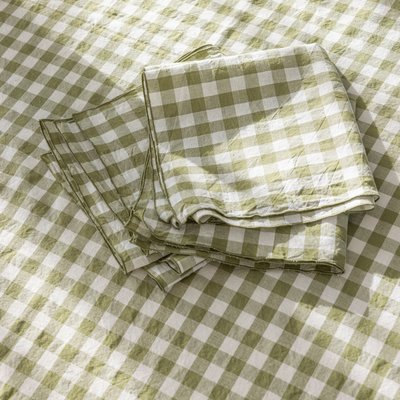 Serviette de table en chanvre et coton mélangés, PASSION VICHY BLANC CERISE