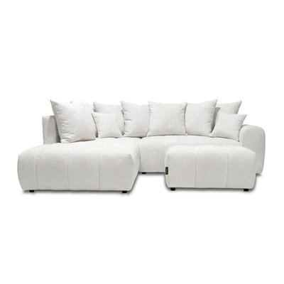 Canapé d'angle convertible 4 places en tissu bouclette avec pouf, ROXELANE BOBOCHIC